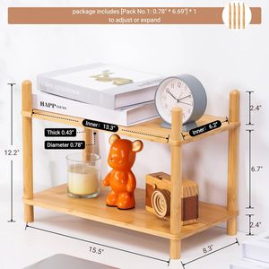 WooFawn Étagère de Rangement de Bureau Extensible à 2 Niveaux en Bambou, Ajustable et Empilable, pour <span class=keywords><strong>Cuisine</strong></span>, Maison, Bureau, Salle de Bain, Présentoir - Product Image 5