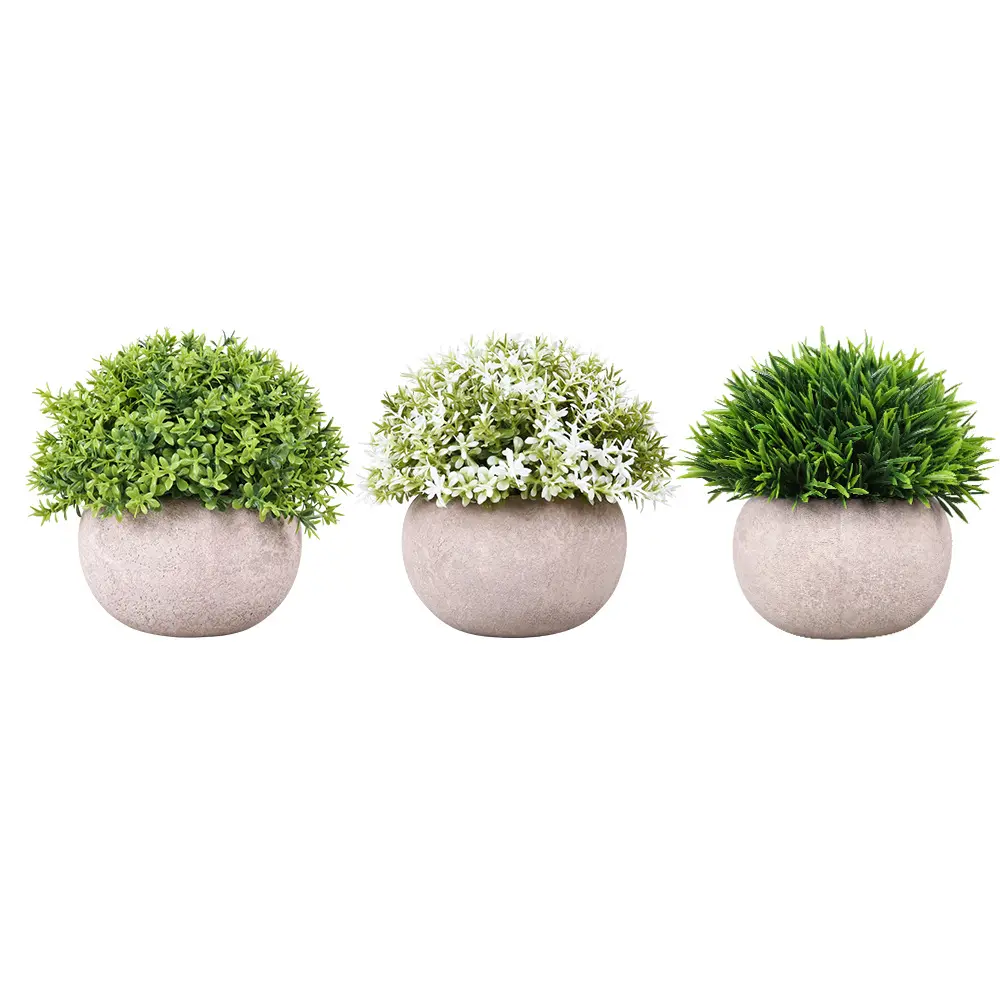 HOT STYLE Faux Potted Plant Mini Artificial Green Grass Plants with pulp pot for for Office Shelf Mantel Decor