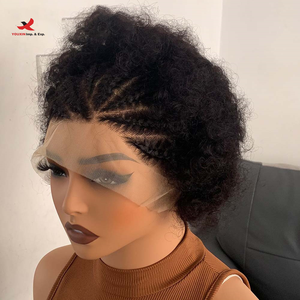 Peluca Corta de Cabello Humano Real, Media Trenza, Media Afro, 13x4, Duradera y Ligera, Descuento de Fábrica, Venta al Por Mayor - Product Image 1