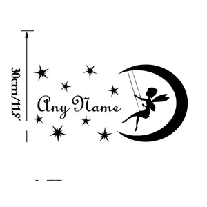 Wall Decal DIY Fairy On Moon Custom Name Wall Sticker Personalized Name Decal For Kids Nursery Girls Bedroom Decal