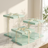Boîte à gâteau d'anniversaire transparente bleue 4 6 8 10 12 pouces, simple ou double couche, extra-haute, carrée, en plastique PET, alimentaire