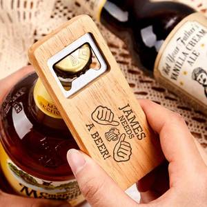 Paquete de 100 abridores de botellas personalizados con mango de madera, espacios en blanco para grabado láser, mezcla de 2 estilos para uso en bares, abridor promocional de metal - Product Image 5
