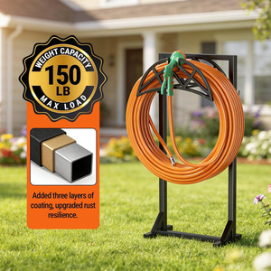 Soporte para manguera de jardín, estante de almacenamiento independiente para exteriores, con capacidad para 150 pies de manguera, soporte metálico para patios y céspedes. - Product Image 4
