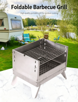 Réchaud de camping pliable en acier inoxydable, barbecue portable au charbon de bois pour la maison, l'extérieur et le camping