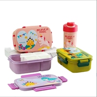 Ensemble boîte à lunch et gourde isotherme grande capacité motif dessin animé, portable, double couche, hermétique, 1,8L/1,3L + gourde 500ml