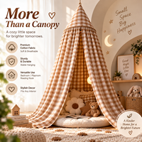 Canopée de lit pour enfants vintage à carreaux vichy, 100% coton, à sommet pointu, décoration suspendue pour chambre d'enfant