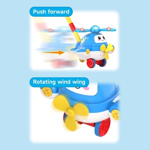 لعبة دفع للأطفال على شكل طائرة كرتونية مع أضواء وأصوات، لعبة مشي ودفع للأطفال الصغار مع مروحة دوارة - Product Image 3