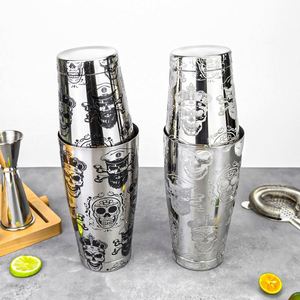 Coctelera Boston de Acero Inoxidable con Fondo Pesado y Diseño de Calavera Grabada, 850+550ml, para Mixología y Martini - Product Image 2