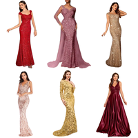 Nouvelle Collection 2026 : Robe de Soirée Femme Luxe en Satin, Col V, Coupe Trompette, Pailletée, Ajustée, Légèrement Transparente, Couleurs Claires