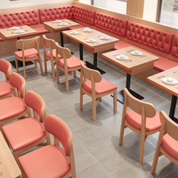 Table de banquet en bois et cuir PU personnalisable en forme de L pour 6 personnes, table de salle à manger commerciale, hôtel, école, banquette murale, canapé moderne et durable