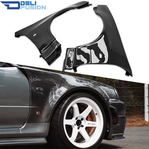 สำหรับ Nissan Skyline R34 GTR GTT ปี 1998-2002 ชุดบังโคลนหน้าคาร์บอนไฟเบอร์แบบสองด้าน รุ่น ZT Style พร้อมช่องระบายอากาศ แบบ Wide Body จำนวน 1 คู่ - Product Image 1