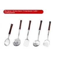 Ensemble de cuillères de cuisine et de mélange en acier inoxydable allemand épaissi, avec passoire pour bouillie et soupe, manche en bois de hêtre, ustensiles de cuisine ménagers