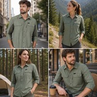 Chemise de travail tactique vert olive respirante multi-poches pour homme, idéale pour la pêche et la randonnée, pour commandes OEM et le commerce
