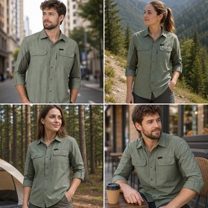 เสื้อเชิ้ตตกปลาสีเขียวมะกอกสำหรับผู้ชายแบบสั่งทำพิเศษ ระบายอากาศได้ดี มีกระเป๋าหลายช่อง เหมาะสำหรับเดินป่า ทำงาน รับผลิตตามคำสั่งโรงงาน (OEM) สำหรับการค้าขาย - Product Image 6