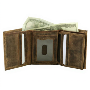 High Quality Genuine Leather Tri Fold <b>Wallet</b> Custom Logo <b>Men</b> Vintage Cowhide <b>Card</b> Holder Business <b>Wallet</b> LTW-0170 - Product Image 1
