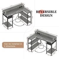 PAMRAY Bureau d'angle en forme de L 109 cm avec étagères réversibles, surface en bois, métal, table de travail pour PC, jeux, étude, chambre à coucher, noir