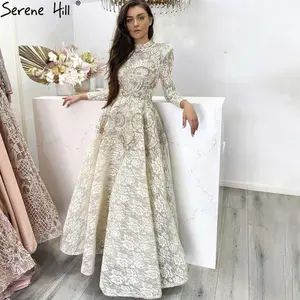 Champagne Cap Sleeves High Low Party Prom Dresses Serene Hill LA70227 Lace Beaded Evening Gowns For Women