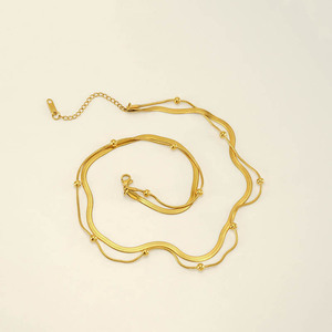 Zogxin Gold Double Layer Necklace 18K Purity Blade Chain Beaded Design For Women Fashion Jewelry - Product Image 5
