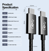 Kabel Logam USB4 Gen3 Tipe-C 40Gbps 100W 5A untuk Pengisian Cepat Thunderbolt 3.0 Kompatibel dengan Mac Pro ThinkPad Alienware