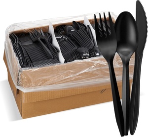 Ustensiles jetables écologiques en plastique : ensemble portable cuillère, fourchette, couteau pour fêtes et plats à emporter - Product Image 1