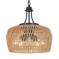 Lustre Bohème en Rotin à 5 Lumières, Suspension LED Dimmable pour Salle à Manger Style Ferme, Abat-jour en Osier pour Îlot de Cuisine