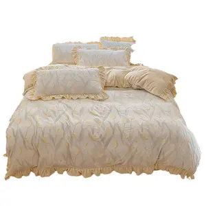 Nordic three-dimensional carved ruffled milk velvet autumn and winter thickened sheets four-piece set quilt cover bedding