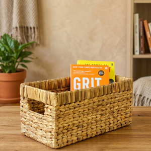 MAURI S Natural Water Hyacinth Storage <b>Basket</b> Handmade Woven Organizer Bin Decorative <b>Shelf</b> <b>Basket</b> Home Office Magazine Book - Product Image 3