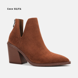 Coco SILIYA – bottines à bout pointu et talon épais pour femme, chaussures en Faux daim, à la mode, automne-hiver, taille 35-40 - Product Image 4