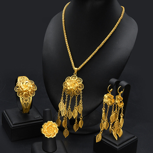 Women Gold Plated Floral Jewelry <b>Set</b> Hollow Flower Tassel <b>Necklace</b> Earrings Ring <b>Bracelet</b> Wedding Bridal Jewellery - Product Image 4