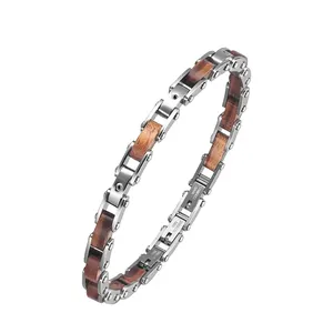 316L stainless steel Zircon rose gold wood bracelet high quality wooden women bracelet