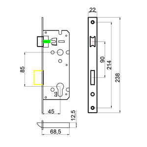 寝室のドアロック盗難防止セキュリティプライバシー8545ほぞ穴ロック本体ステンレス鋼キー操作 - Product Image 6