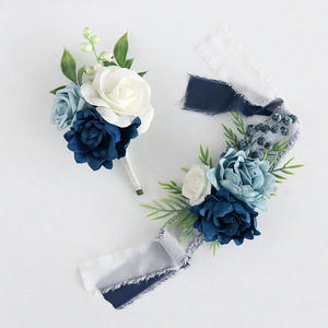 Decoraciones de boda de estilo europeo novia novio mejores amigos muñeca rosas pecho falda taza ramos de flores elegante diseño de rosas - Product Image 4