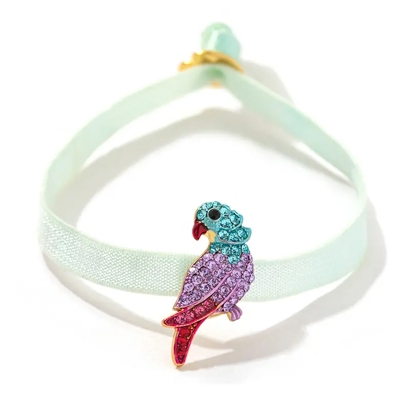 European New Design CUstom Colorful Crystal Pet Cartoon Charm Hair Ring For Women Elastic Hair Ties Scrunchies For Hair Bracelet