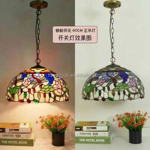 Lámpara Colgante LED de Estilo Europeo Pastoral de 18'' con Libélula Soldada en Estaño, Candelabro de Vidrio Teñido Chino 2700K Blanco Cálido para Sala de Estar - Product Image 5