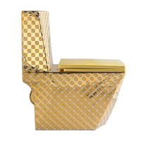 WC monobloc en céramique de luxe à double chasse d'eau avec finition dorée, à poser au sol, garantie 5 ans