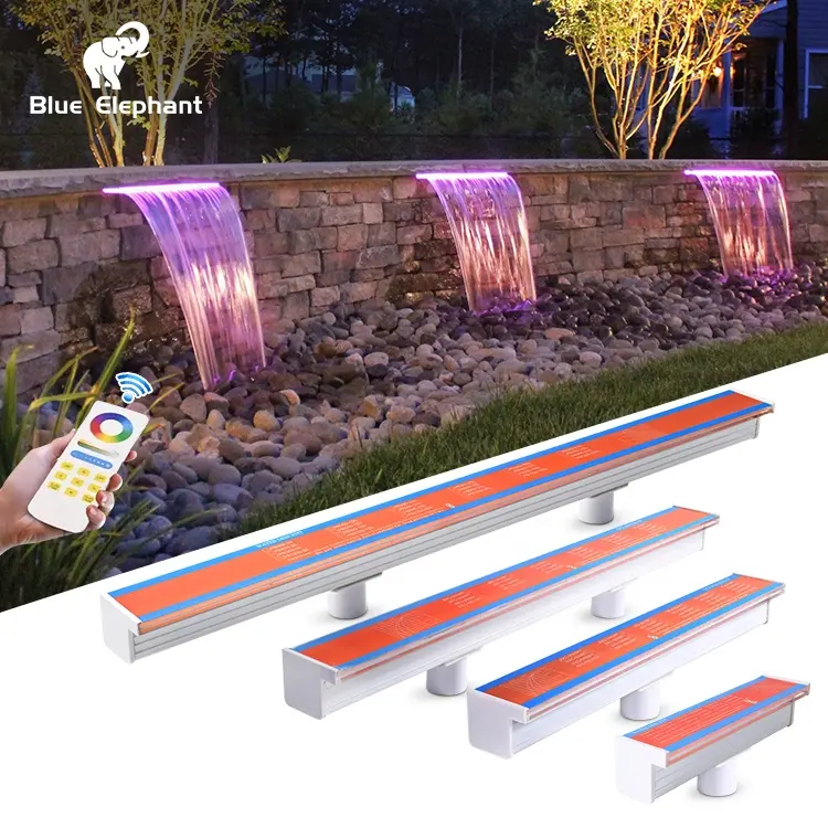 Hot Sale Commercial Pool Kaskade Wasserfall Klinge Überlauf Wand Wasser Wasser Vorhang Pool Wasserfall mit LED-Licht