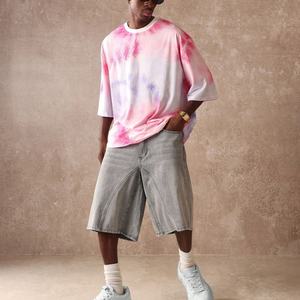 T-shirt Homme Col Rond Coupe Boxy Courte Épaules Tombantes Manches Courtes Tie-Dye Style Hip-Hop Urbain Coupe Oversize Personnalisée pour l'Été - Product Image 4