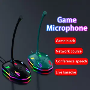 Mikrofon Gaming RGB, seri mikrofon USB kartu suara, mikrofon kapasitor kabel dengan MIK leher angsa USB bercahaya warna-warni