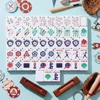 Jeu de Mahjong Américain Thème Baseball avec Tuiles Acryliques Originales à Rayures Bleues dans un Emballage en Carton pour Jeux de Société