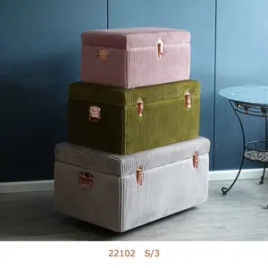 Velvet Large Storage Wooden Trunk Boxes Chest Set for Home Decor