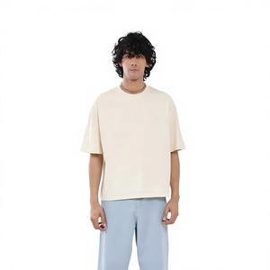 Men's Oversized <b>Cream</b> Cotton <b>T</b>-<b>Shirt</b> Short Sleeve O-Neck Solid Color Casual Jersey Knit Fit - Product Image 1