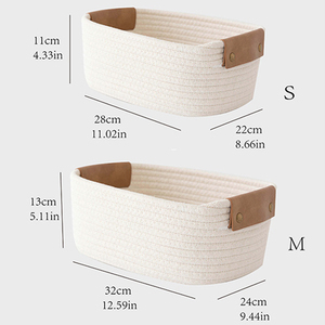 Leather Handles Woven Cotton <strong>Rope</strong> <strong>Storage</strong> <strong>Basket</strong> Tabletop Household Miscellaneous <strong>Storage</strong> <strong>Basket</strong> with Fabric Material - Product Image 6