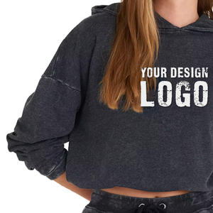 Sudadera Corta Informal de Calle para Mujer, Holgada, de Algodón Grueso, Personalizada, Deportiva, Lavada - Product Image 5