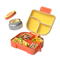 Boîte à bento pour enfants avec un design mignon d'éléphant, 3 compartiments, boîte à lunch en plastique portable sans BPA