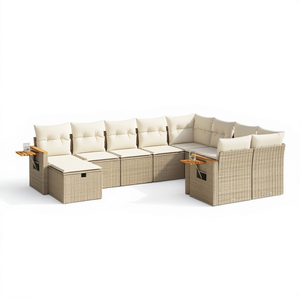 Conjunto de Jardín de Ratán Beige con Madera de Acacia Sólida y Estructura de Acero, Conjunto de Sofás para Exteriores para Uso en Jardín - Product Image 1
