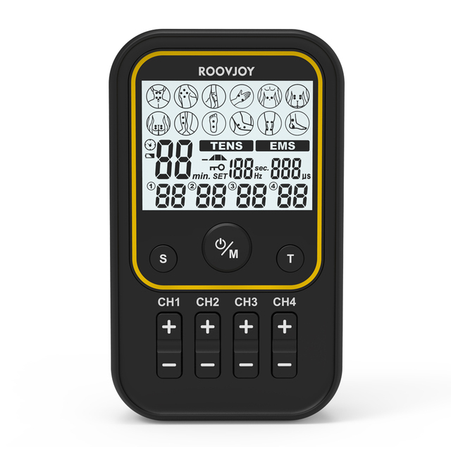 Roovjoy R-C101C Portable 4-Channel TENS/EMS Unit High Quality Electrode Pads Relieve Muscle Pain Physical Therapy Equipment