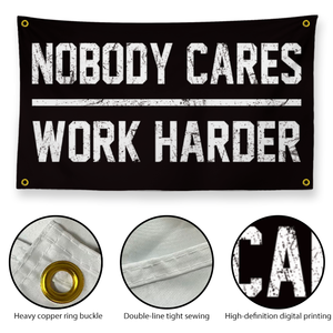 ธงสร้างแรงบันดาลใจ "<span class=keywords><strong>Nobody</strong></span> Cares Work Harder" ขนาด 3x5 ฟุต แบบสองด้าน ทำจากโพลีเอสเตอร์ พิมพ์ลายคมชัด พร้อมห่วงทองเหลือง สำหรับใช้ในโรงยิม - Product Image 4