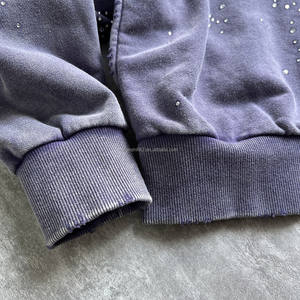 Sudadera con Capucha de Felpa Francesa Lavada Estilo Urbano para Hombre, Personalizada, 500 Gsm, Gruesa, de Algodón, Talla Grande, con Cierre de Cremallera y Pedrería - Product Image 4