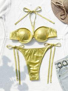 JSN 2024 nueva ropa de Playa Mujeres traje de baño trajes de baño oro Halter Sexy Tanga Mini <span class=keywords><strong>Miro</strong></span> Bikini - Product Image 5