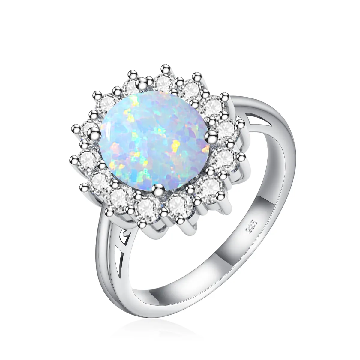 Premium Quality Royal Jewelry Gift Woman 925 Sterling Silver Birthstone Opal Rings Jewelery